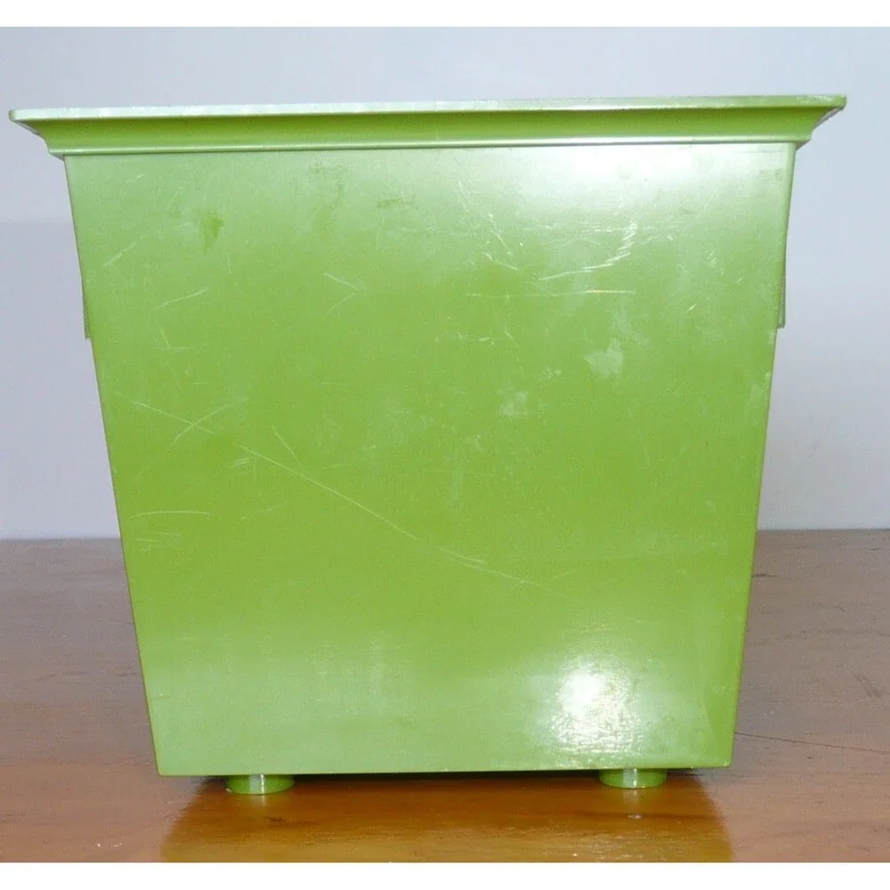 Vintage Avocado Green Daisy Flower Plastic Napkin Holder Basket Boho 70s Decor